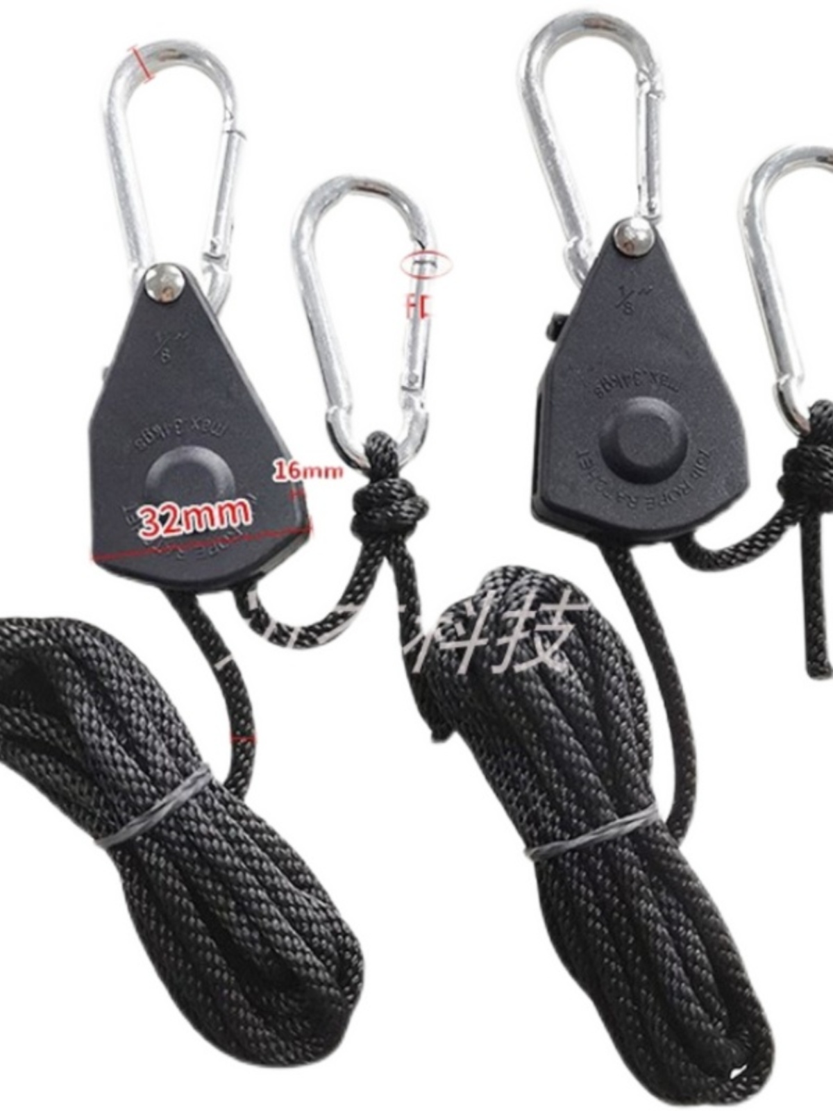 [Metal Pulley] 1/8 Adjustable Lanyard Led Light Plant Lighting Fixture Hanging Sling Hook Rope Tightener