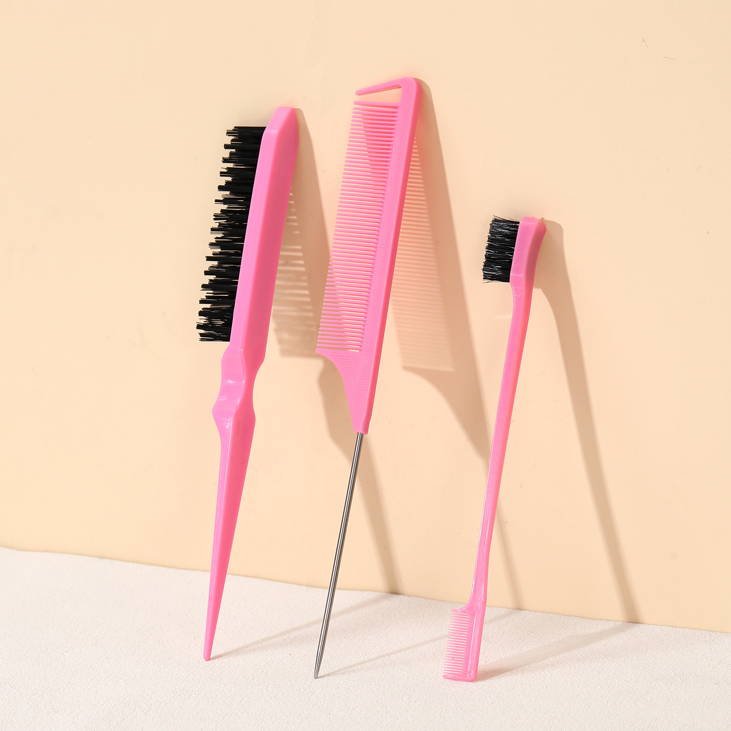 Cross-border hairdressing tool suit three-row hair comb eyebrow brush edge control brush steel needle mouse tail comb pointed tail long tail comb