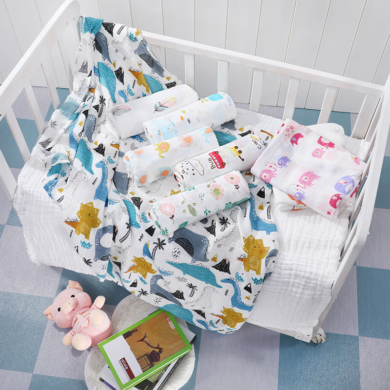 Newborn quilt foreign trade wholesale cartoon printed gauze bamboo cotton wrap towel infant gauze bag single air conditioning quilt