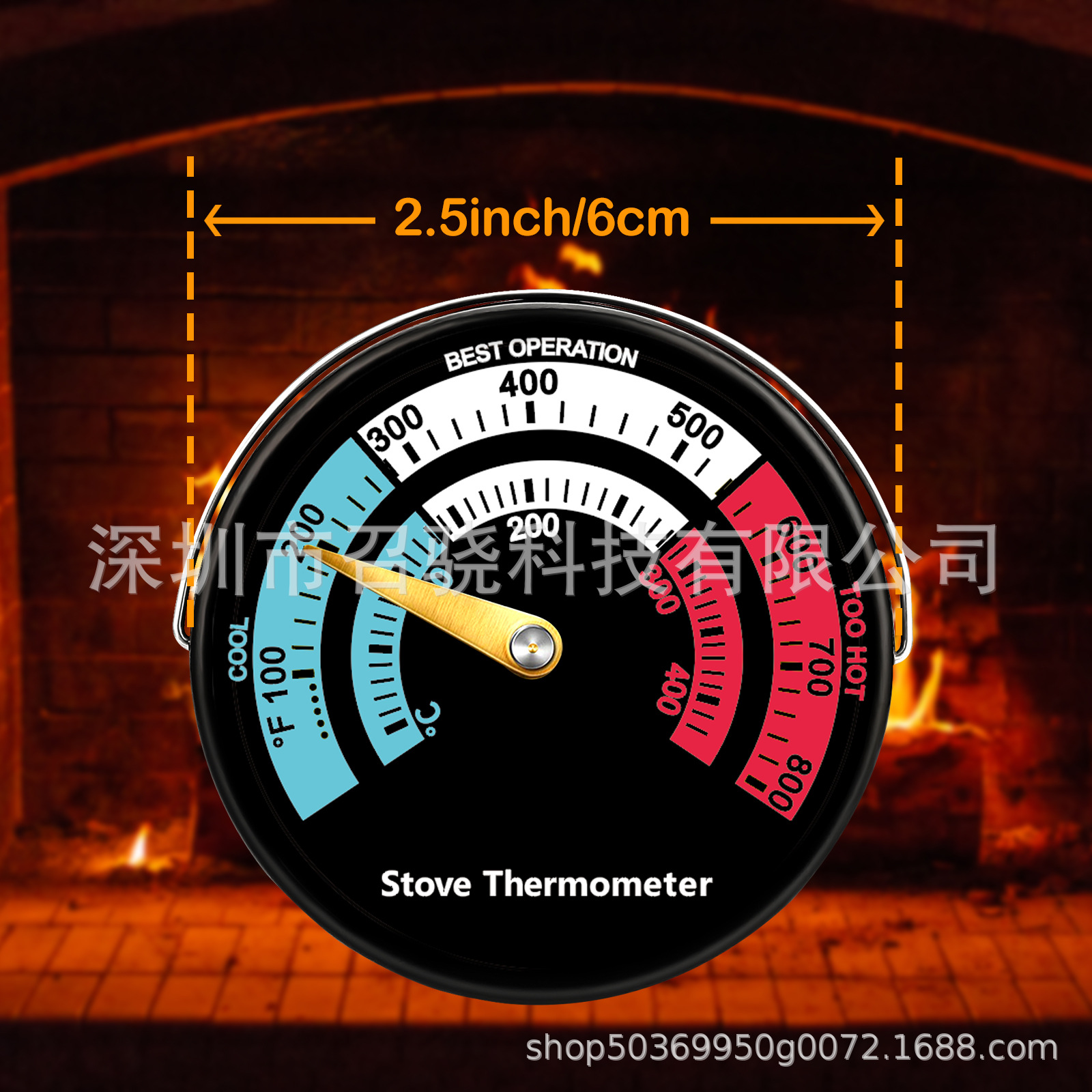 Cross-Border Fireplace Thermometer 6cm Magnetic Fireplace Temperature Monitor Aluminum Alloy High Temperature Resistant Wood Stove Thermometer