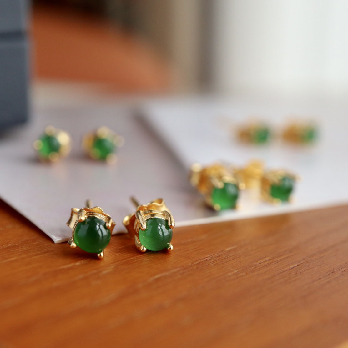 Серьги из нефрита класса A с зеленым острым цветом, малые, серебро S925, инкрустированные, оптовые