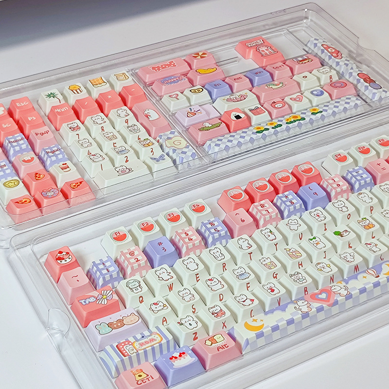 Original High-Quality Pink Bunny Party Five-Sided Dye-Sublimation Mechanical Keyboard Keycaps