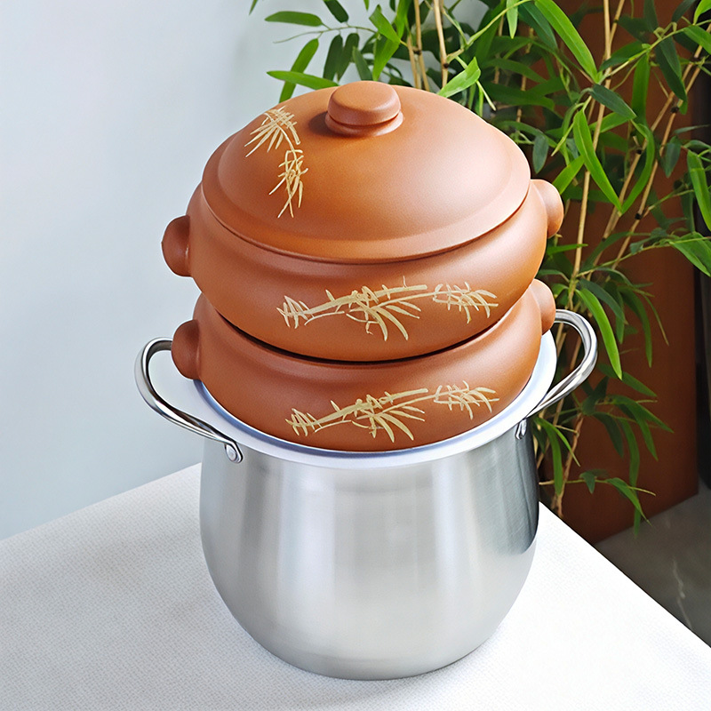 Суповая кастрюля, пароварка для курицы, пурпурная глиняная пароварка, пароварка для курицы, домашняя пурпурная глиняная пароварка, комплект коммерческих пароварок