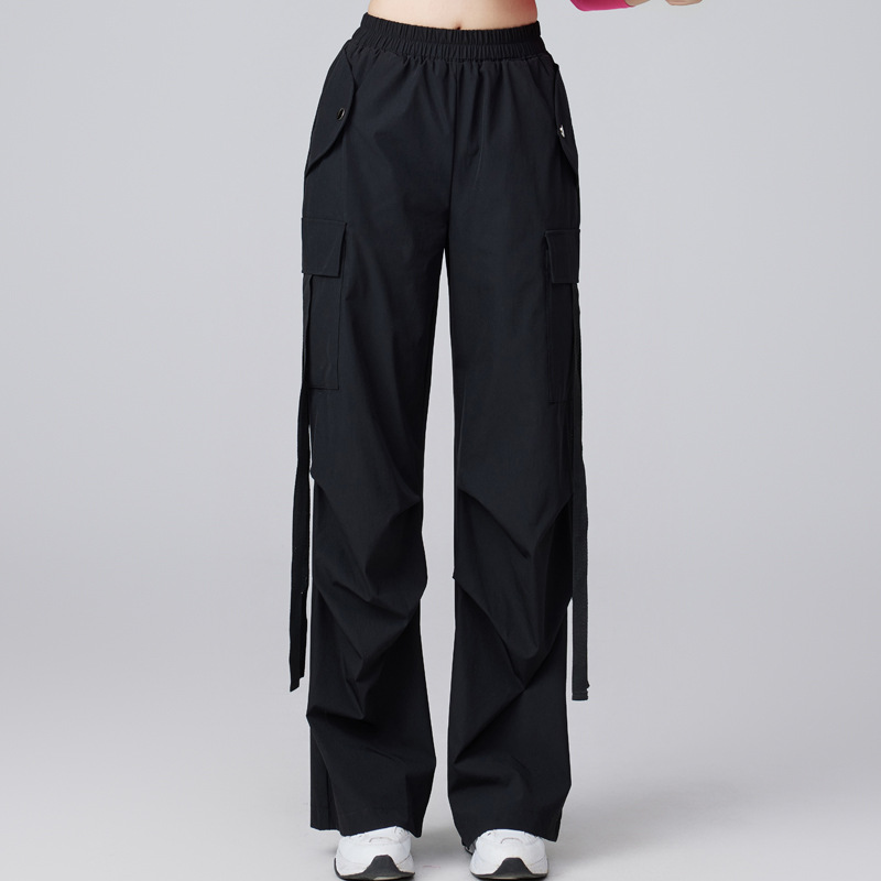 American Style High Waist Overalls Women's 2025 New Square Dance Casual Sports Wide Leg Pants Loose Straight Leg Pants 2505