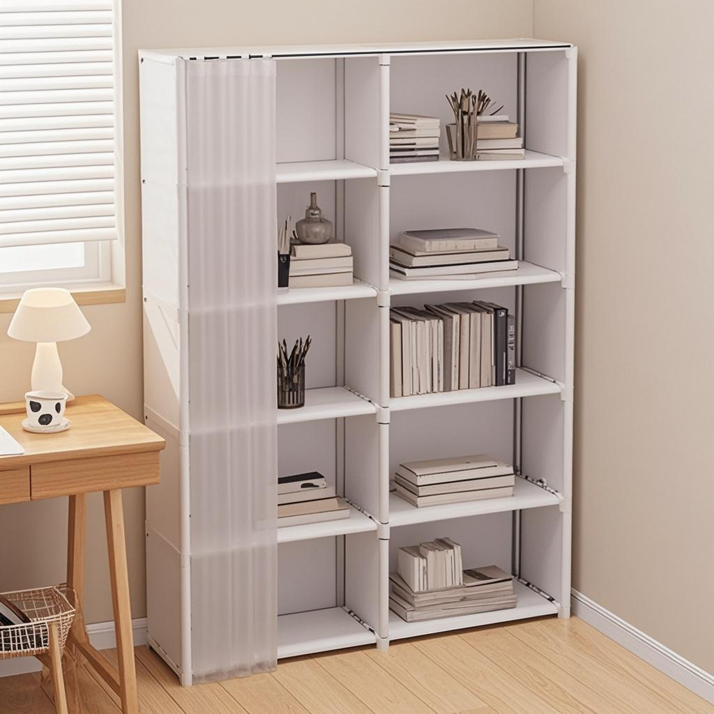 Простой многоуровневый напольный пылезащитный шкаф-книжная полка для студенческого общежития, полка для хранения в гостиной