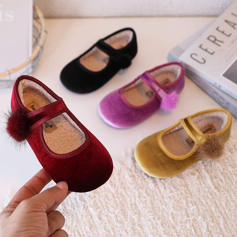 Классические туфли для девочек в корейском стиле, осень-зима 2025, бархатные кожаные туфли с флисовой подкладкой, универсальные туфли для принцесс, красные праздничные кожаные туфли