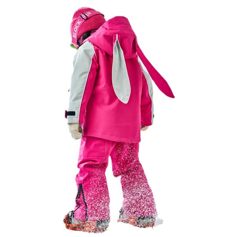 Professional Kidsren's Outdoor Cute Windproof Fleece-Lined Thickeneded Rose Red Rabbit Ear Ski Clothing Girls Ski Clothing New Style