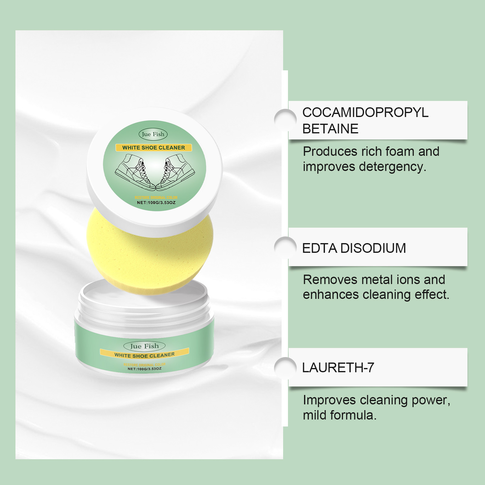 Jue Fish White Shoe Cleaning Cream, Cleaning Leather Shoes, Leather Bags, White Shoes, No-Wash Maintenance, Portable Cleaning Cream
