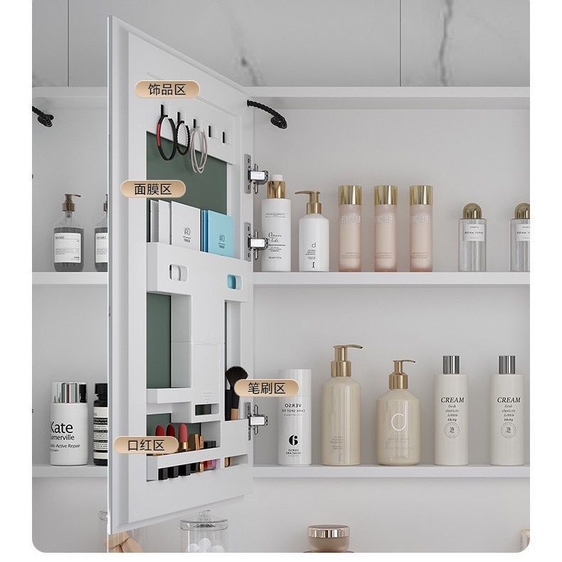 New Arc-Shaped Thickened Carbon Steel Mirror Cabinet with Light, Defogging, Smart Touch Screen, Bathroom Mirror Cabinet, Storage Beauty Rack Factory