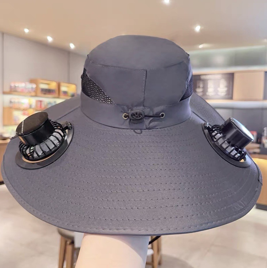 Large Brim Sun Hat Large Size Rechargeable Hat Men's Outdoor Camping Hiking Solar Rechargeable Fan Fisherman Hat
