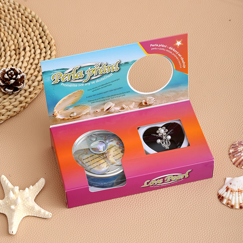 Freshwater Pearl Gift with Water Packaging Vacuum Packaging Clam Can Metal Necklace Ring Earrings Pearl Gift Box Set