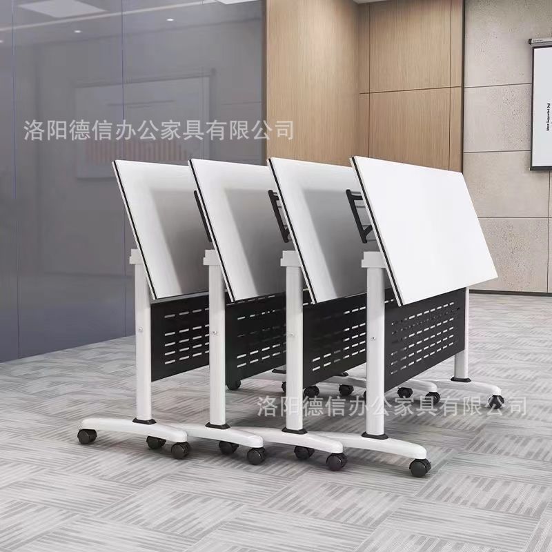 Folding Training Table, Folding Conference Table and Chairs, Movable Splicing Long Table with Wheels, Multi-Functional Office Desk and Chair Combination
