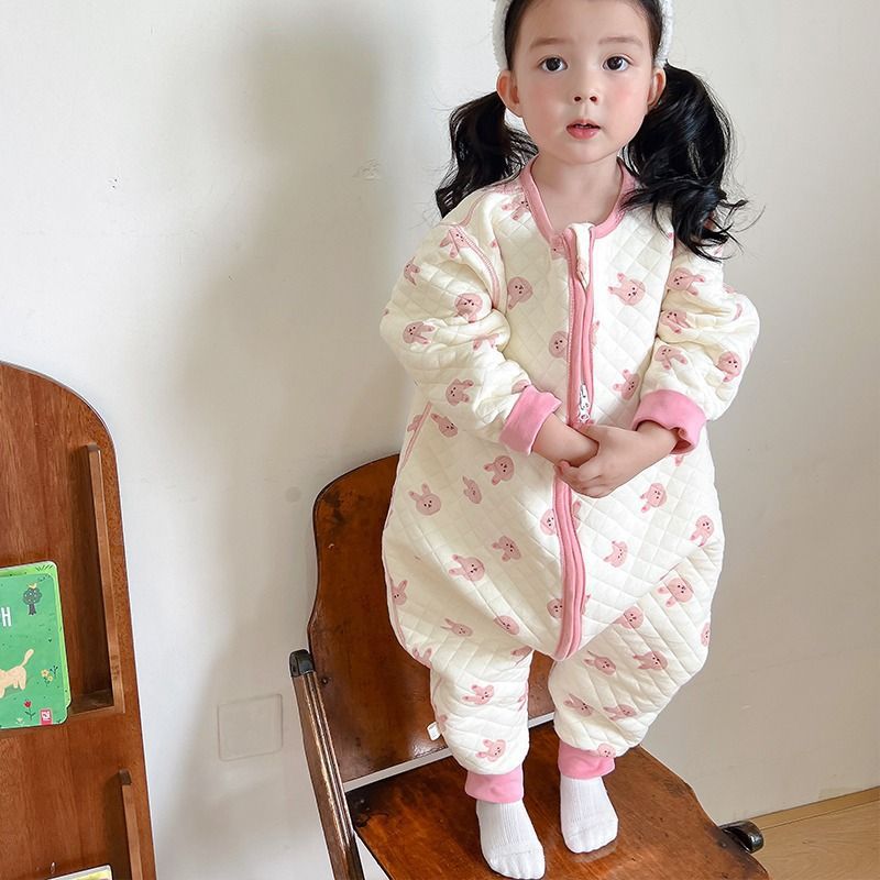 Autumn and Winter One-Piece Pajamas for Boys and Girls, Baby Cartoon Fleece-Lined Thickeneded Sleeping Bag, Baby Spring & Fall Warm Home Clothes