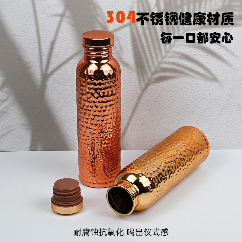 Single-Layer Hammered Electroplated Copper Kettle Reusable Ayurvedic Container with Canvas Portable Bag Water Cup