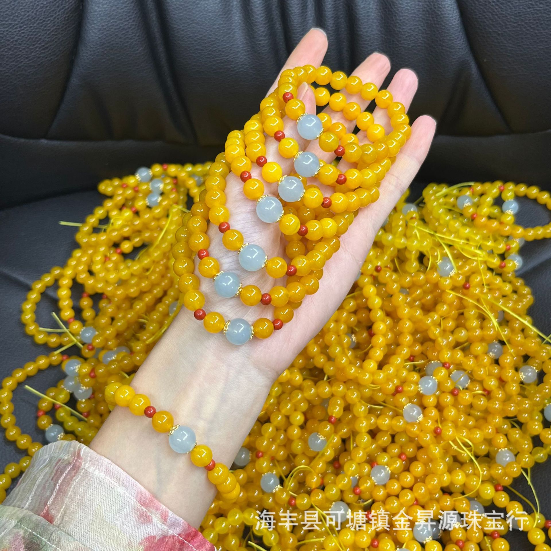 Natural Yellow Agate Chicken Oil Yellow Bracelet with Aquamaro South Red Bracelet Beeswax Factory Wholesale Live Explosions