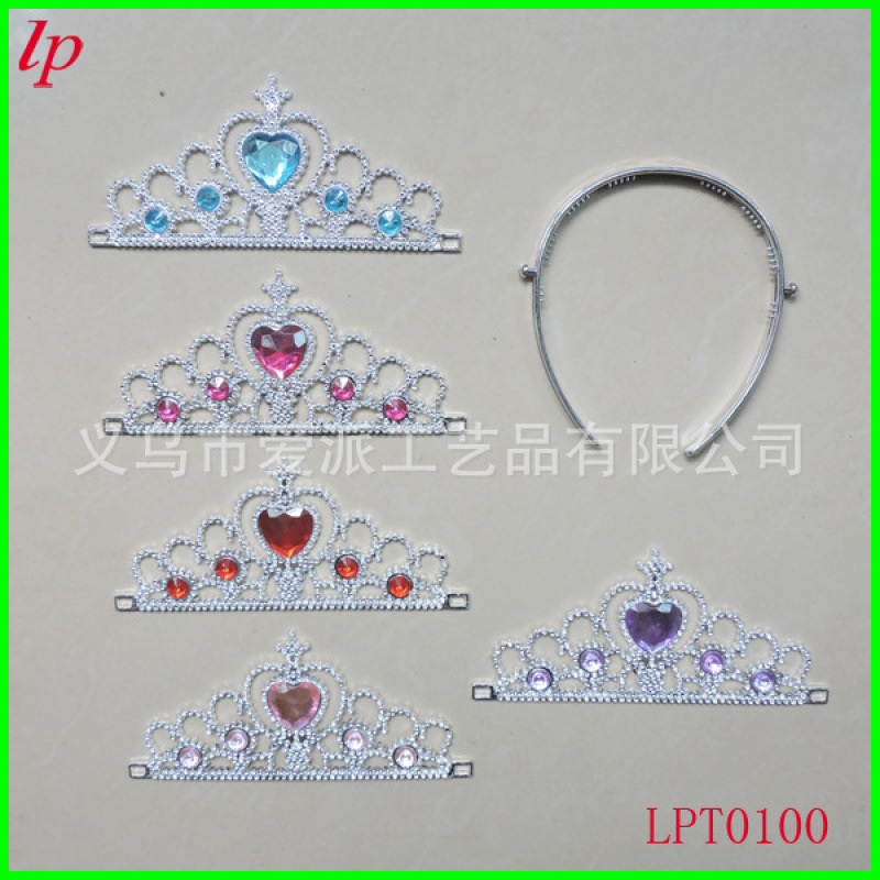 Корона для детей в стиле Холодное сердце, пластиковая, синяя, с пятью бриллиантами и сердцем персикового цвета, корона принцессы Холодного сердца