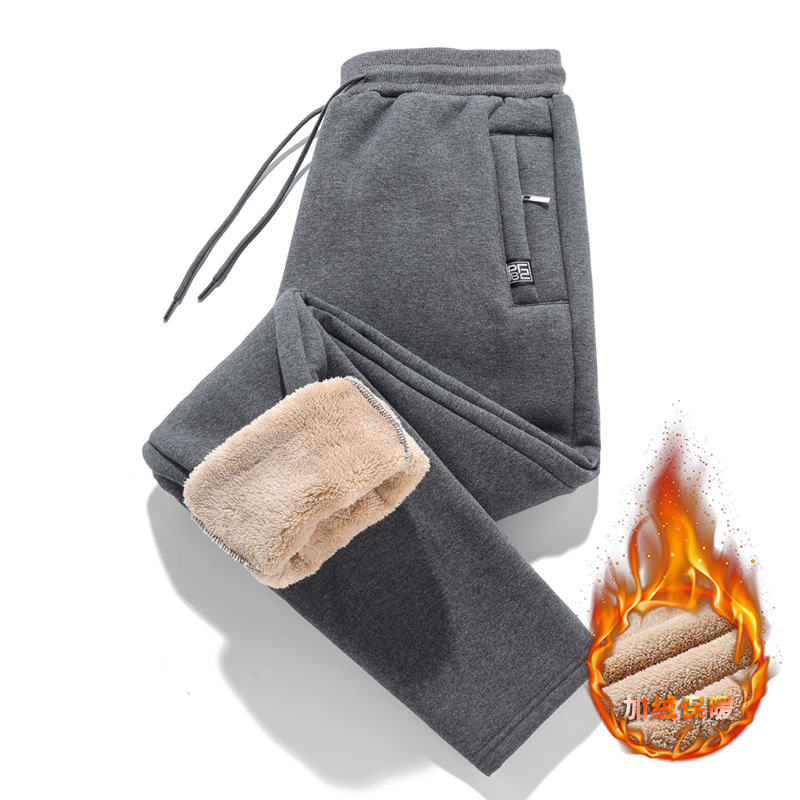 2023 winter men's fleece-lined padded cotton pants lamb velvet warm loose plus size casual sports pants manufacturers wholesale