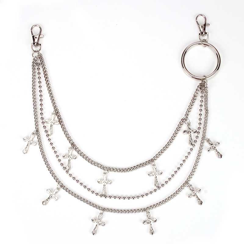 European and American Cross-border Hip-hop Fashion Metal Multi-layer Cross Hanging Chain Street Fashion Personalized Pants Collocation