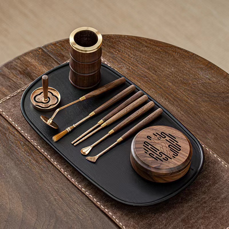 Набор из семи аксессуаров для прессования и резьбы благовоний из сплава, портативное хранилище, кисточка, палочки, ложка, форма для благовоний, инструменты для начинающих