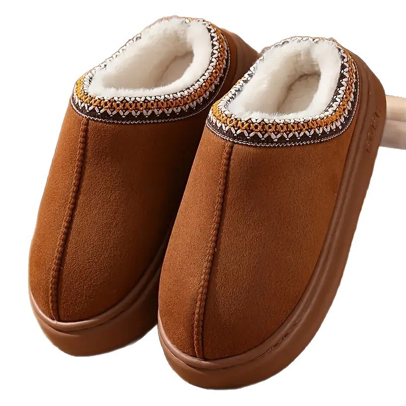 Cross-Border Suede Ethnic Style Cotton Slippers for Women's Home Indoor Non-Slip Thick-Soled Warm and Poop-Feeling Eva Slippers for Men
