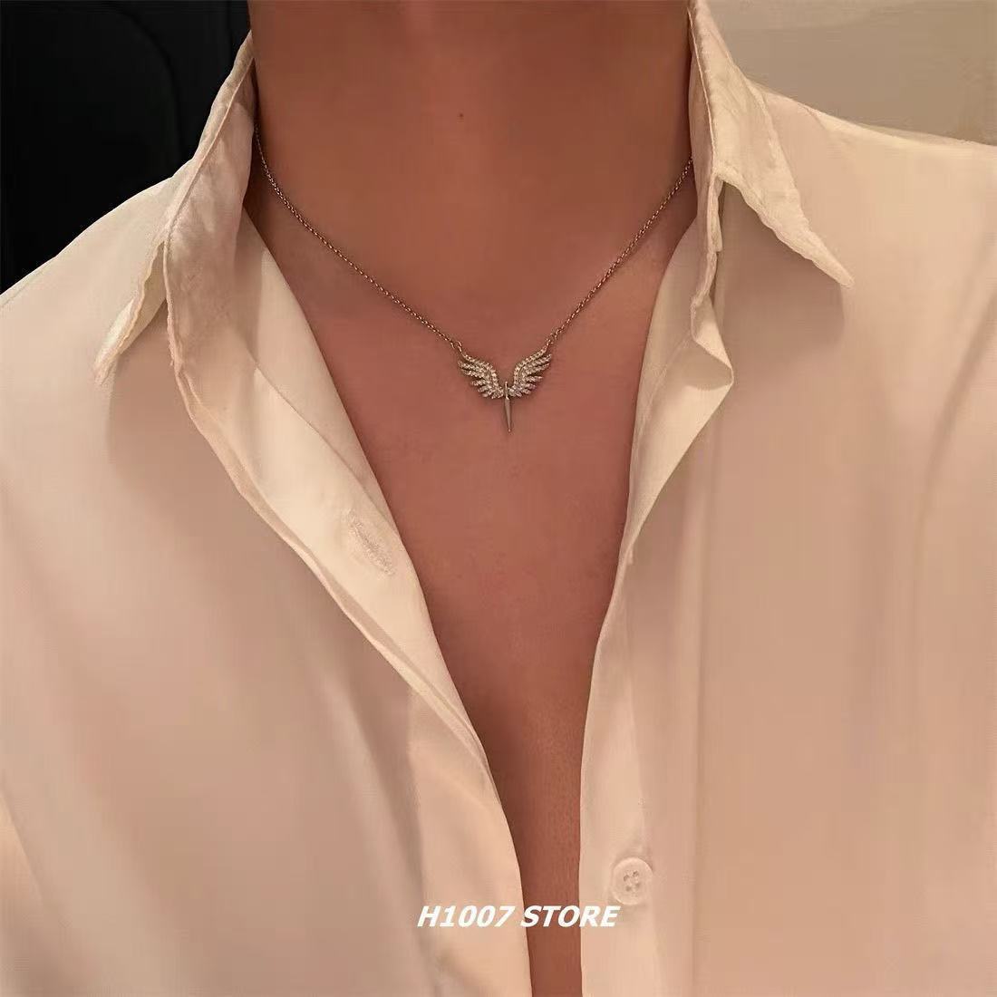 Angel Wings Diamond Wing Necklace Men and Women Niche High-End Versatile Clavicle Chain Necklace Accessories Hip-Hop Jewelry