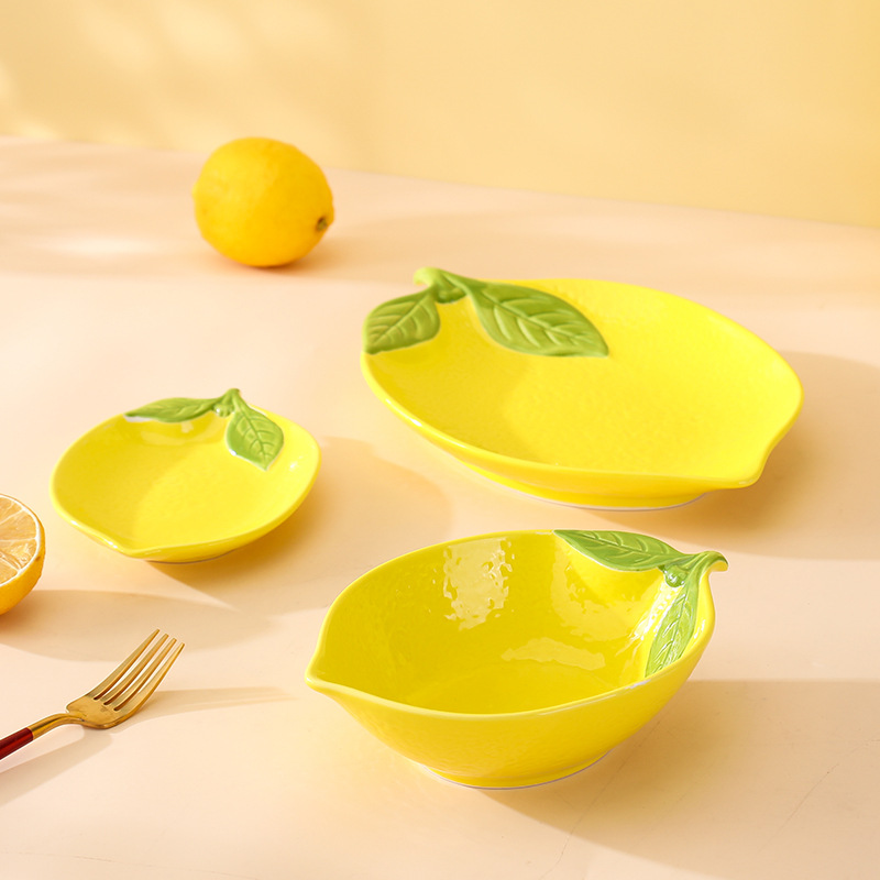 Cartoon cute lemon tableware household creative ceramic high-looking fruit plate salad dessert bowl plate combination