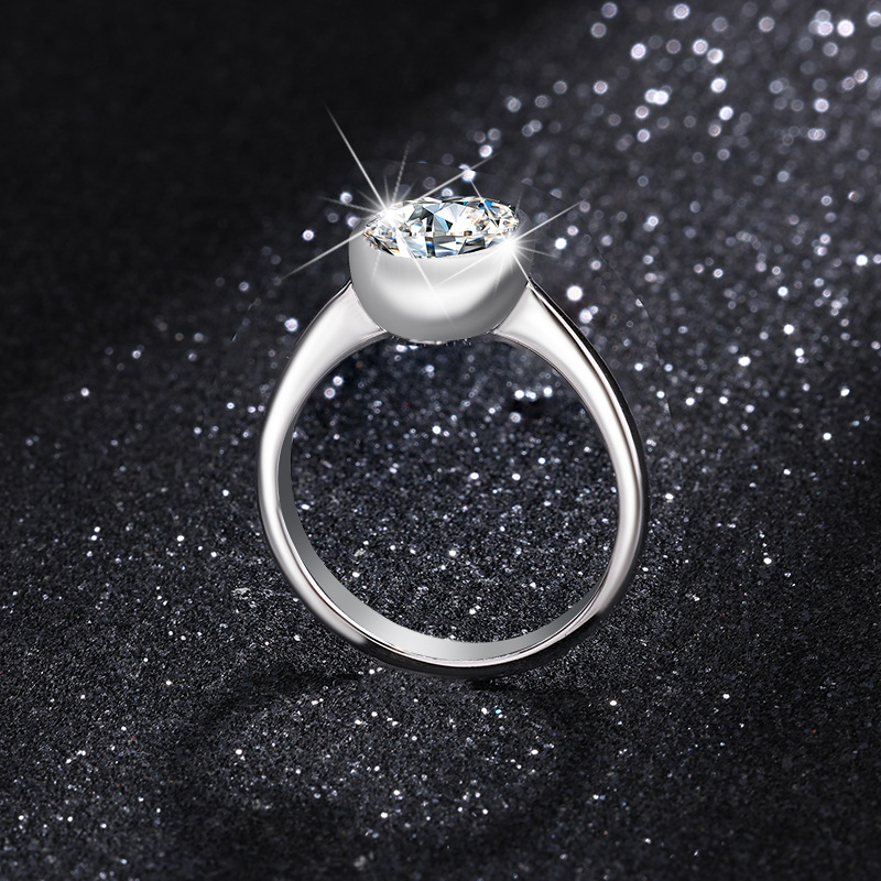 Cross-Border Supply S925 Silver Plated 18K Gold Classic Oval 2 Carat Egg-Shaped Moissanite Simple High-End Women's Ring