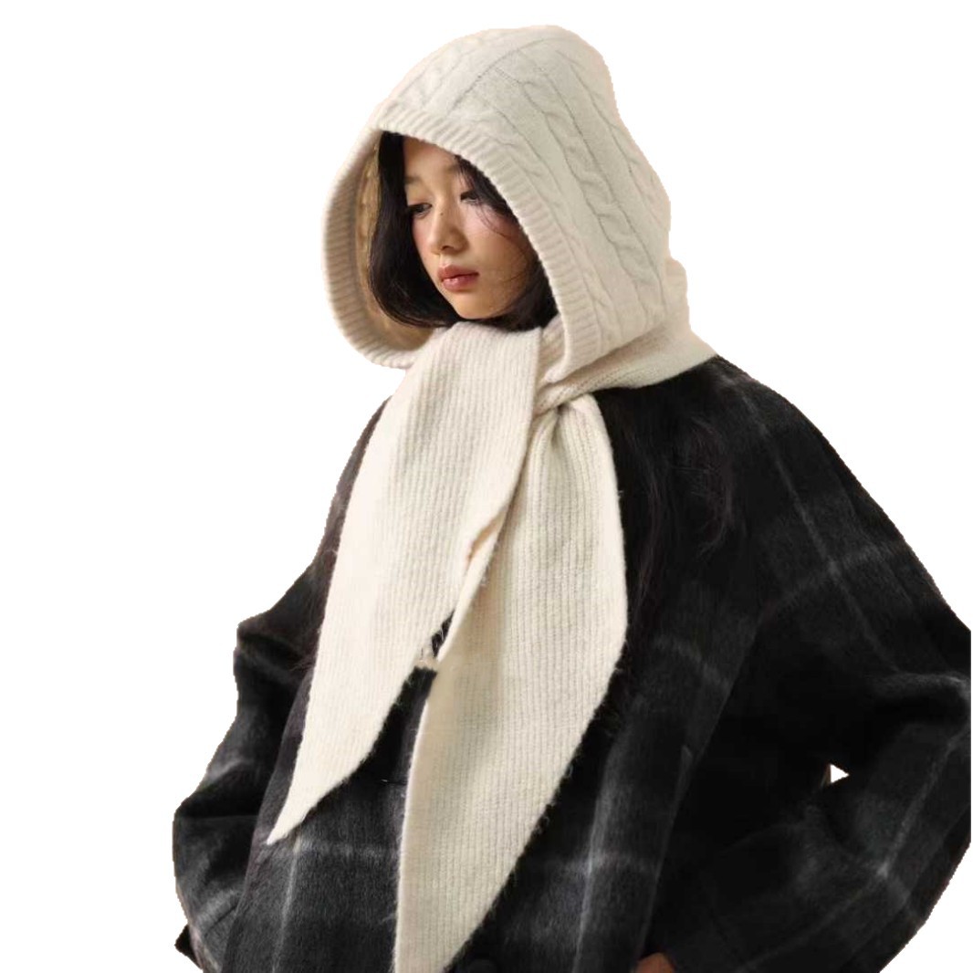 Upgraded Version ~ Red Wool Balaclava Hat for Women with Large Head Circumference, Winter Knitted Wool Hat and Scarf in One