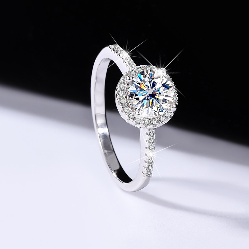 Moissanite Ring s925 Sterling Silver Ring Card Home 1 karat Round Bag Mosan Diamond Wedding Ring Factory Outlet