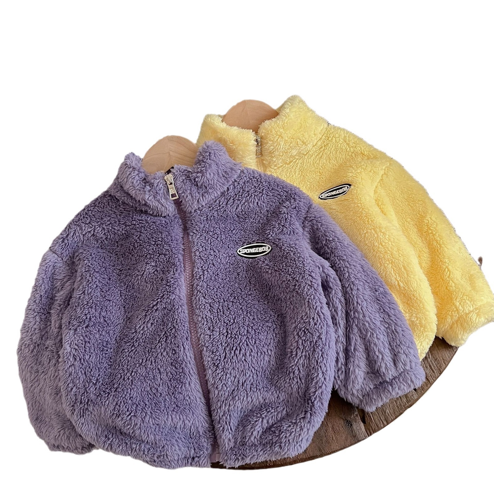 New Autumn and Winter Kidsren's Flannel Jackets for Boys and Girls, Colorfulful Coral Velvet Jackets, Pure Color Velvet Tops, Kidsren's Clothing