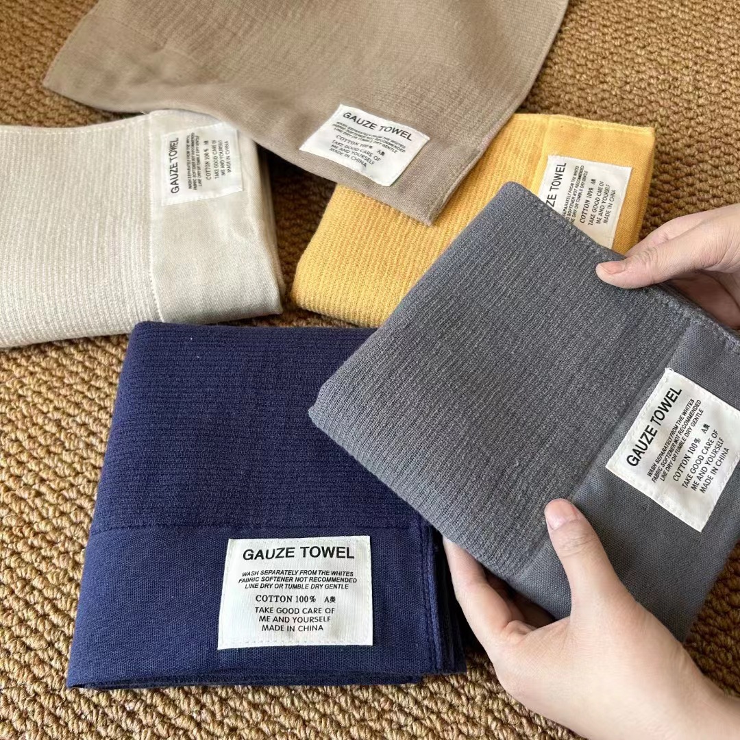 New gauze fabric labeling bath towel foreign trade logo can be ordered plain towel bath towel suit