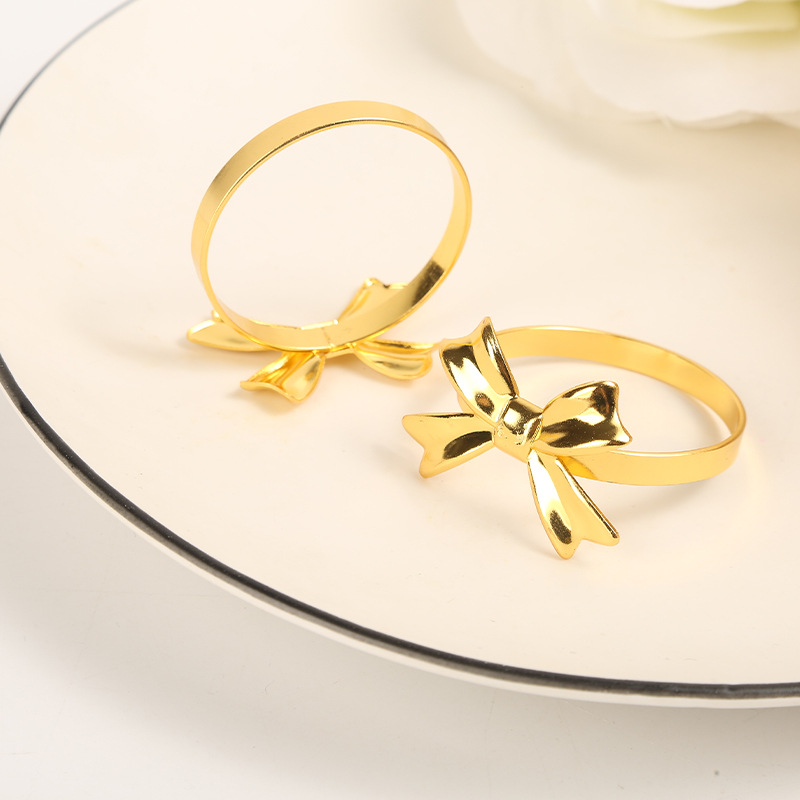 Cross-Border Foreign Trade Gold Craft Napkin Ring Bow Hotel Restaurant Tableware Special Tablecloth Buckle Wholesale