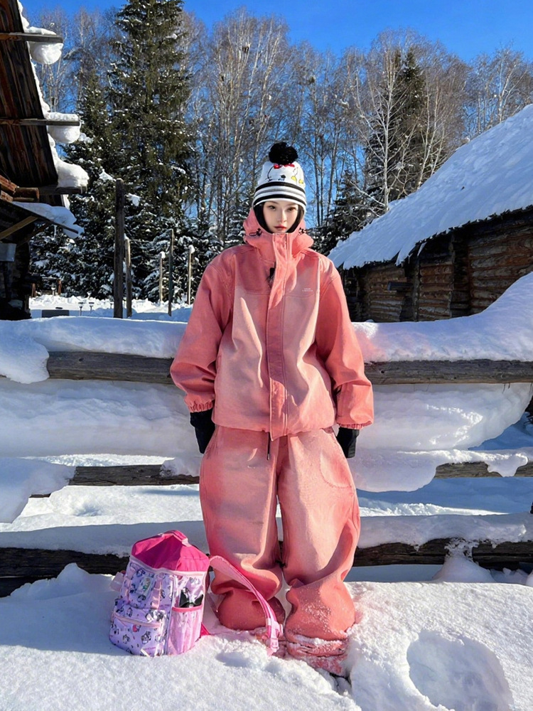 Fuyan Orange-Red Gradient Ski Suit Women's 2025 Autumn and Winter New Outdoor Windproof Snow Pants Two-Piece Set