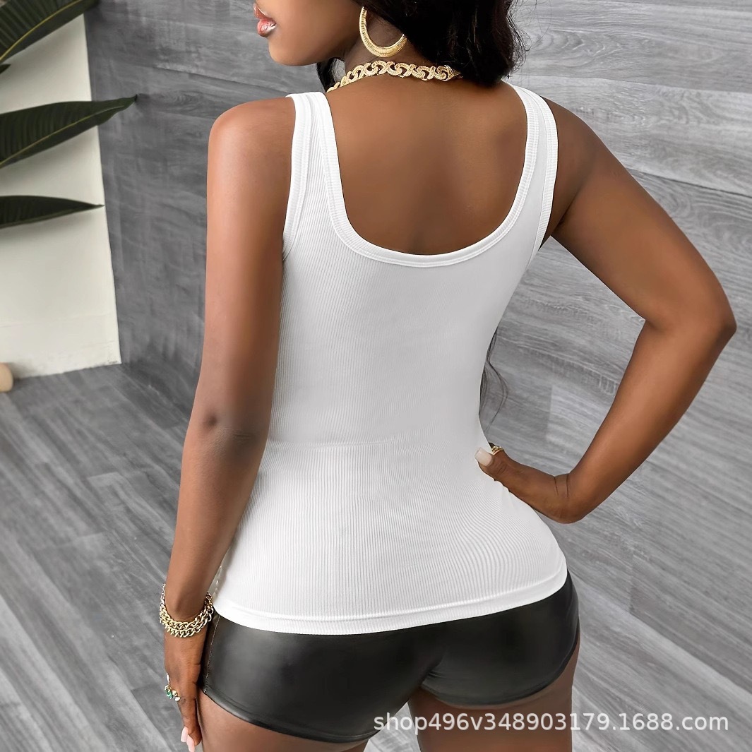 Xiyin European and American Tiktok Strap temu Cross-border Amazon Women's Summer Solid Color Sleeveless Casual V-neck Vest Top