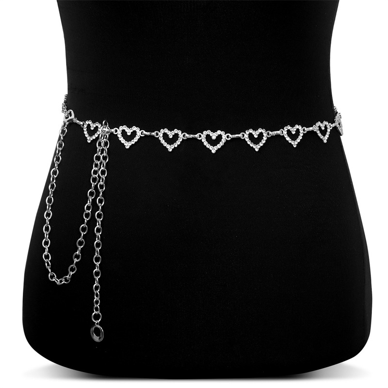 European and American Cross-Border New Style Diamond-Encrusted Love Splicing Waist Chain Women's Summer Versatile Personality Dress Jeans