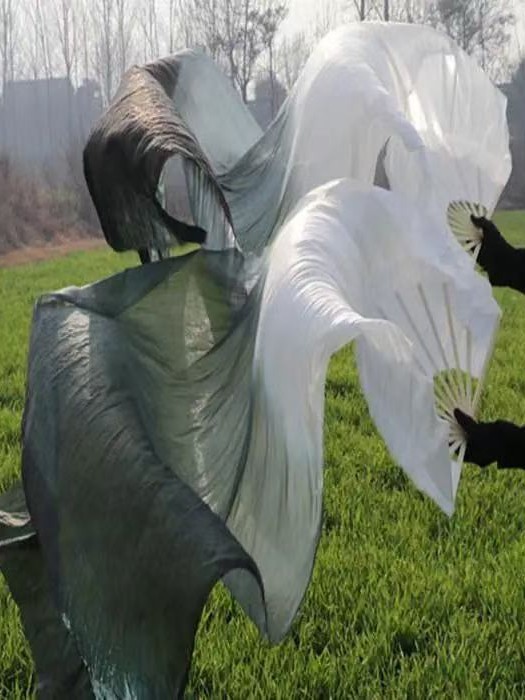 Long Silk Dance Fan Dancing Fan Square Dance Fan Three-color Gradient Flame Fan Belly Dance Fan Children's Dance Fan