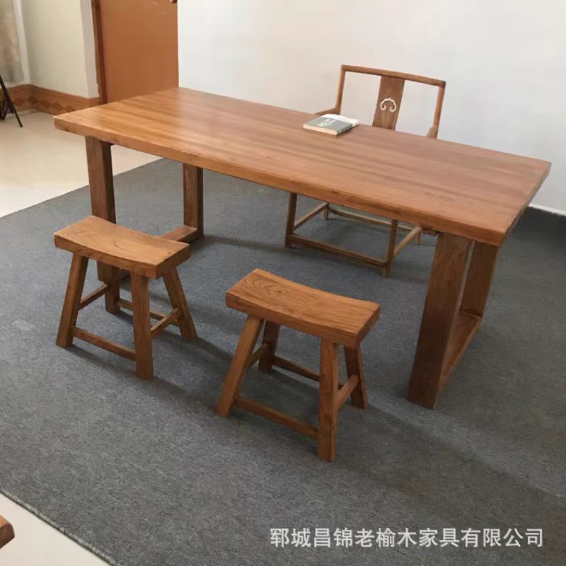 Retro Old Elm Dining Table for Dining and Entertaining Tea Table Rectangular Office Desk B&B Solid Wood Large Table