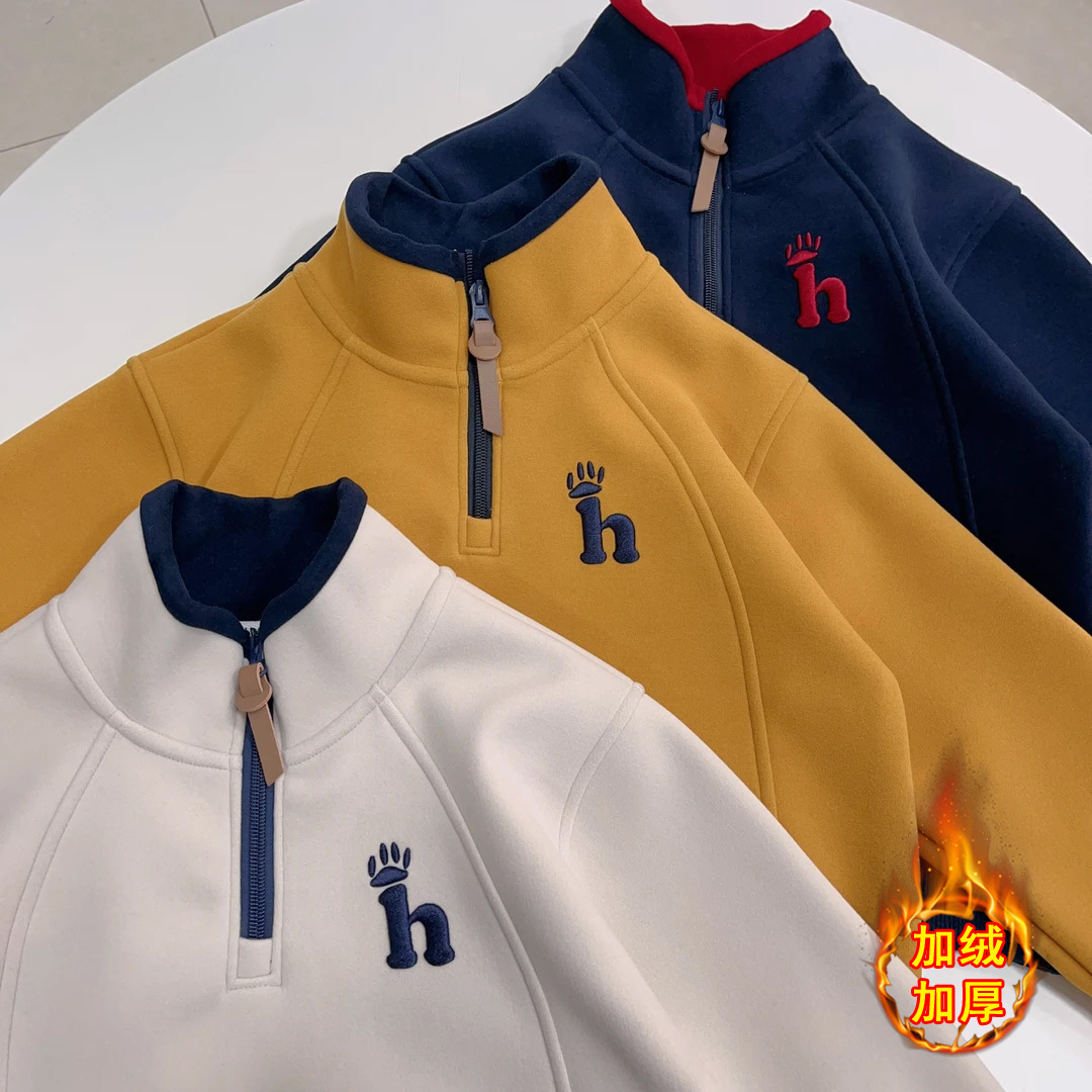 Двусторонняя толстовка из бархата Mousse с молнией, тёплые топы для мальчиков и девочек, стиль K