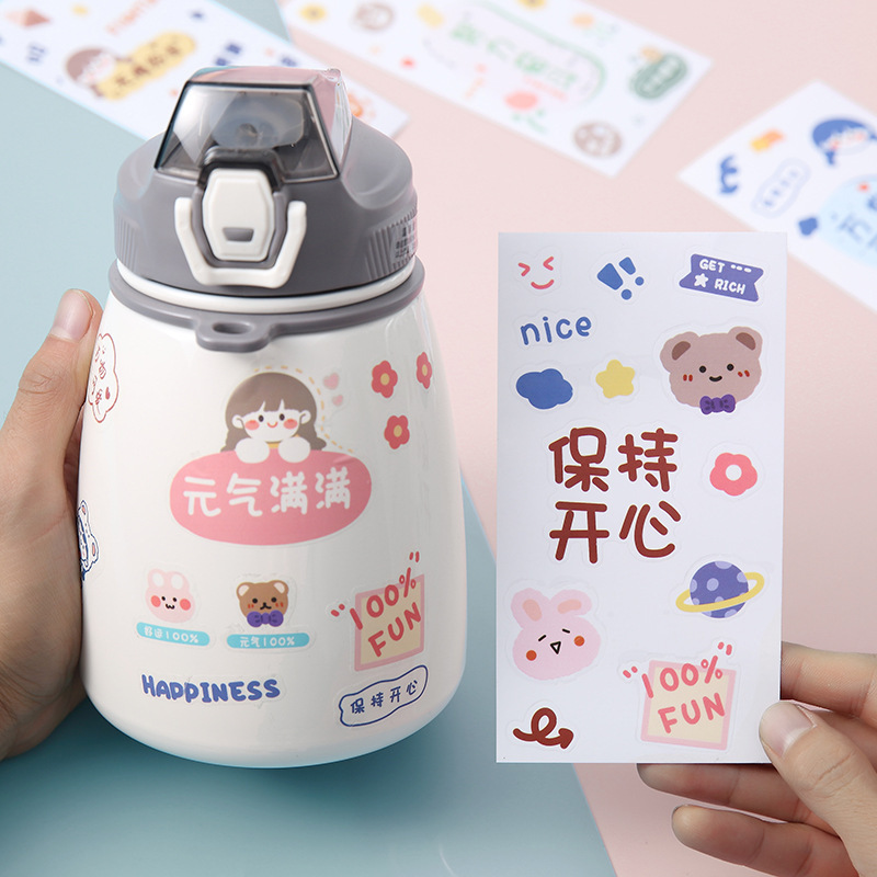 Cute ins Sticker Hand Account Cartoon Glass Cup Sticker Stationery Sticker Student Cup Transparent pvc Sticker