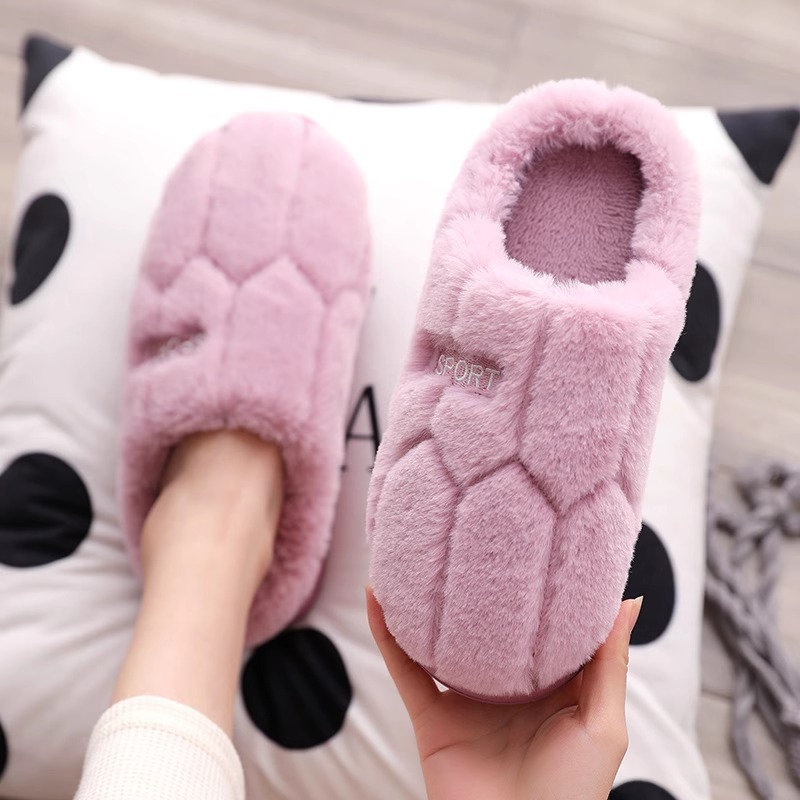 2024 Cotton Slippers for Women Autumn and Winter Indoor Furry Warm Confinement Shoes Home Non-Slip Wear-Resistant Cotton Slippers Wholesale Fleece-Lined