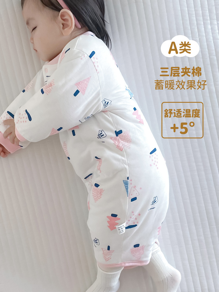 Baby Warm Pajamas Winter Super Thick Cotton Clothes Nightgown Baby Body Clothes Long Sleeve Home Clothes Winter Sleeping Bag Thick
