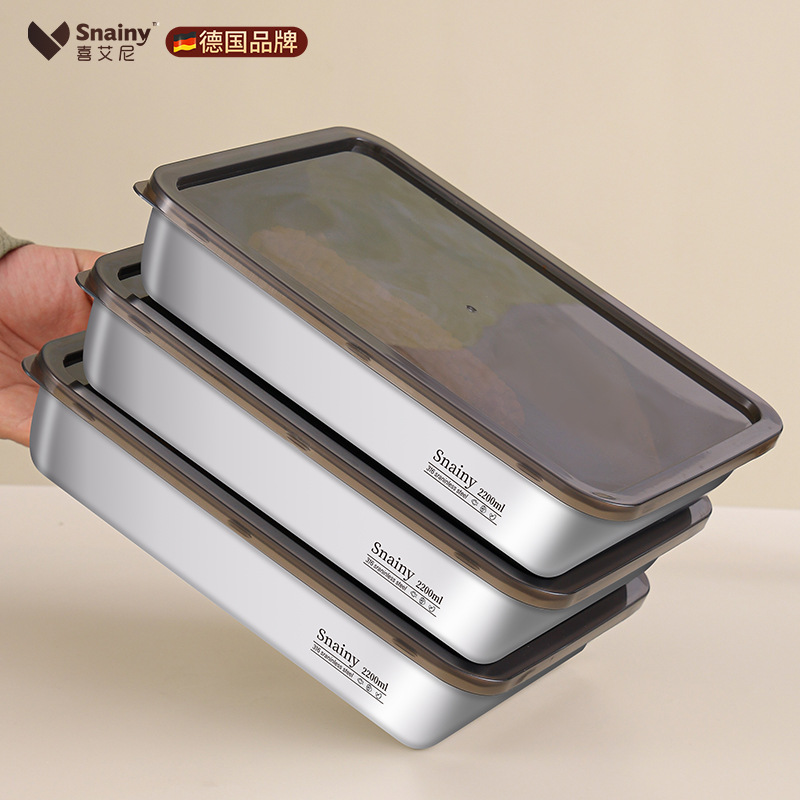 316 Stainless Steel Square Plate Food Grade Preparation Plate Rectangular Tray with Lid Box Large Deep Plate Thickeneded Square Basin
