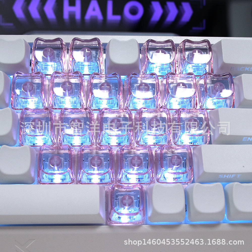 Mao Pc Transparent 1U Keycap Transparent Pink Transparent Blue Wall Thick 1.7mm Cute Cat Head DIY Personalized Mechanical Keyboard Transparent Black