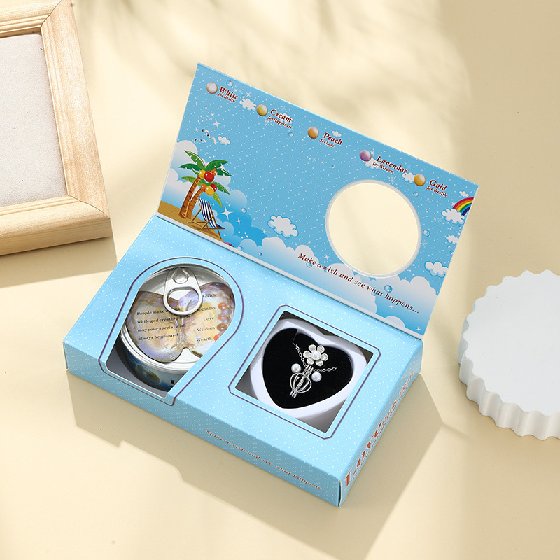 Freshwater Pearl Gift Set Vacuum Packaging Clam Can Metal Necklace Pendant Pearl Gift Box Set