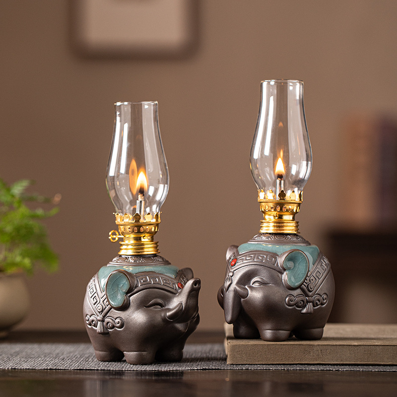 Пара слонов из керамики, лампа для масла, вечная лампа, атмосферная лампа для чайной комнаты, ароматизатор для масла