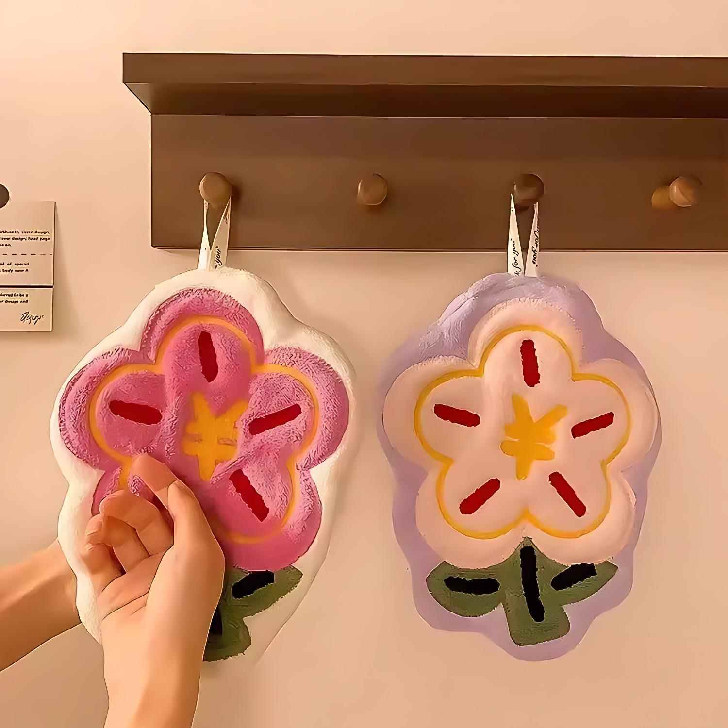 Rich flowers cute kitchen bathroom towel lint-free coral fleece super absorbent quick-drying towel can be hung