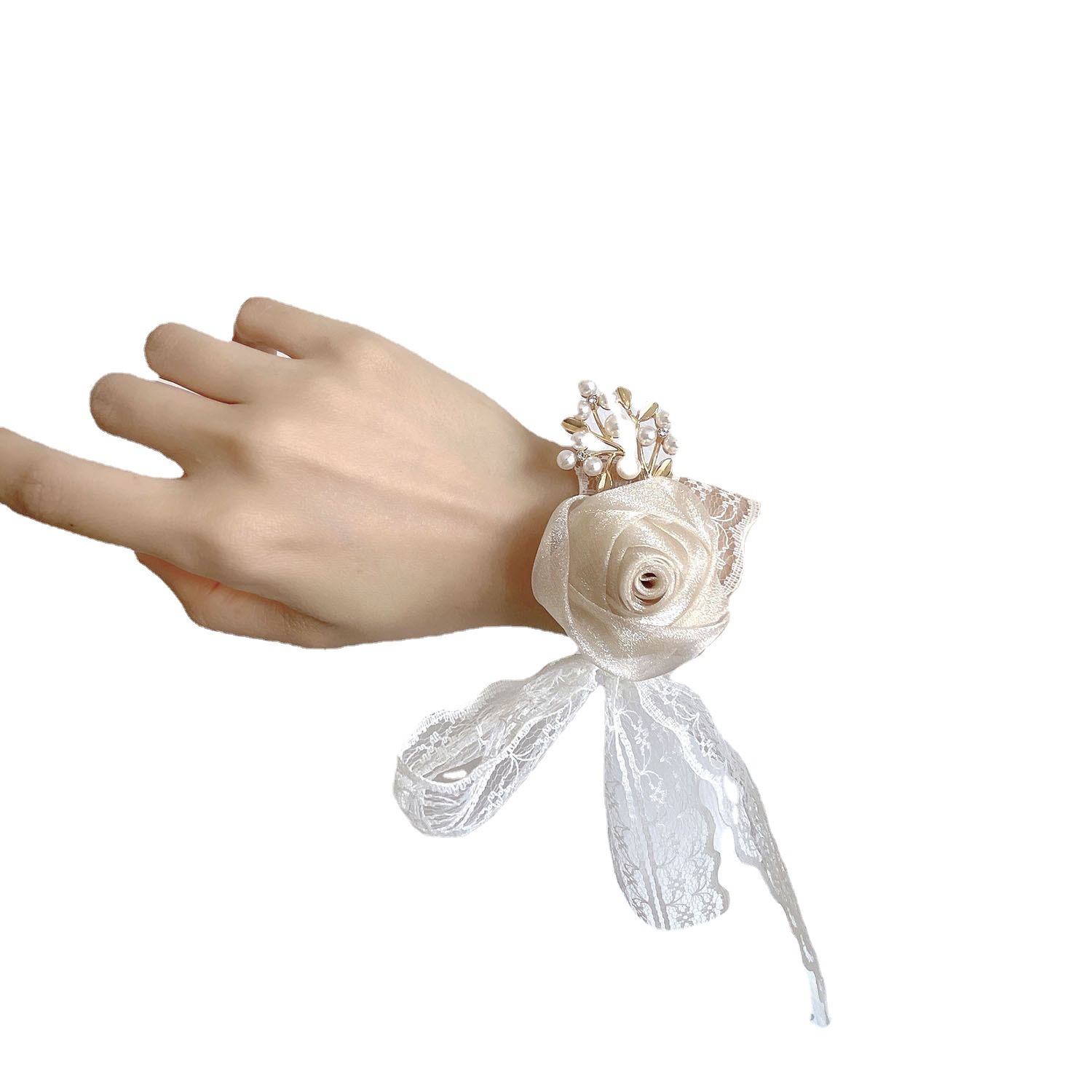 Bridesmaid's Wrist Flower Wedding Bride's Advanced Sense Hand Flower Bracelet Flower Corsage Fairy Wedding Sister Group White Accompanying Ceremony