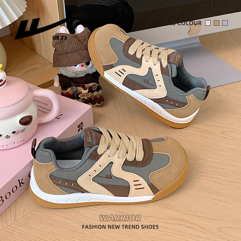 Pull-Back High-Looking Color-Blocked Autum Women's Shoes Maillard Low-Top Lightweight Outdoor Training Shoes Travel Preppy Style Shoes