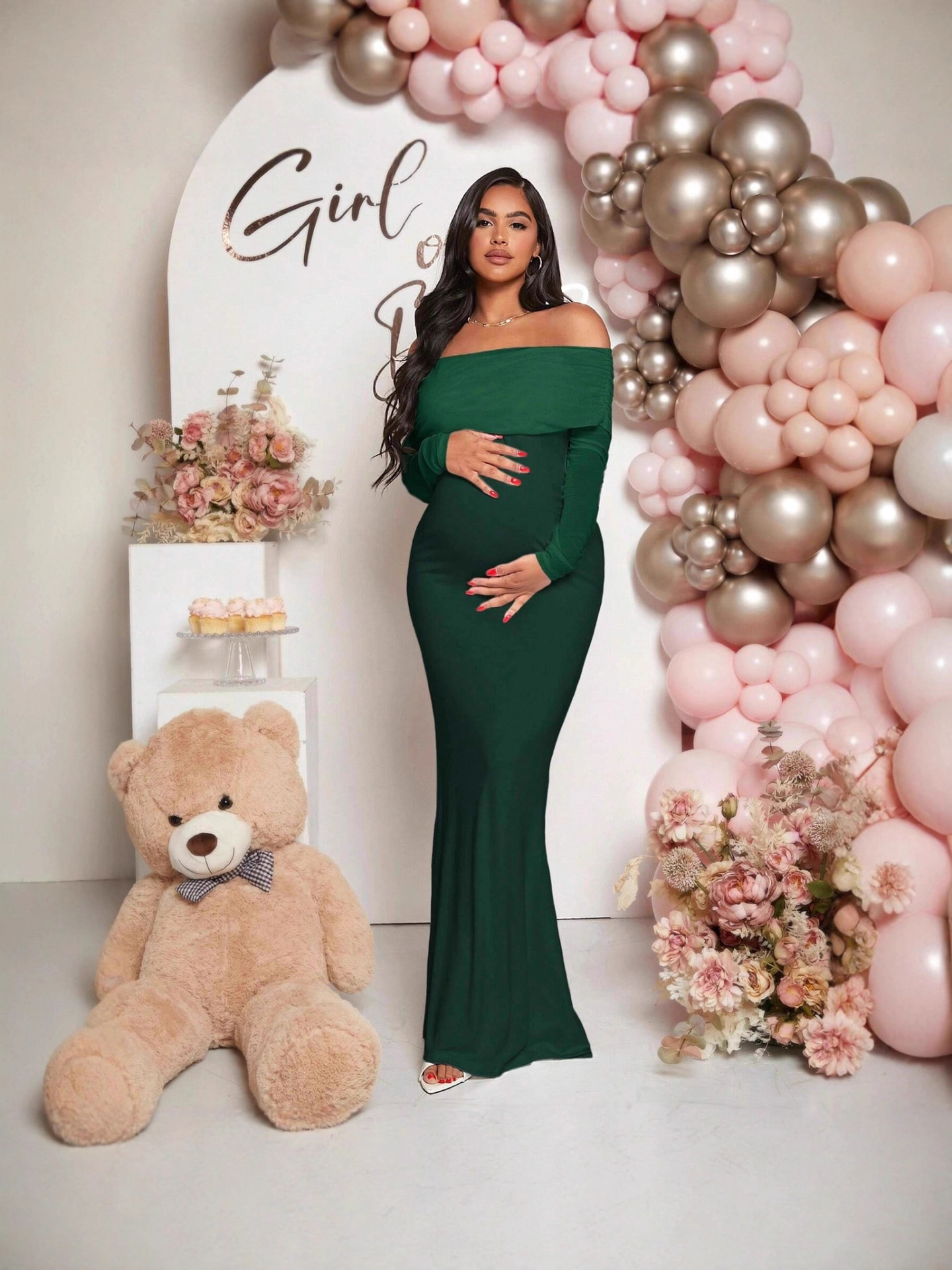 Maternity Off-Shoulder Fishtail Long-Sleeved Maternity Wear Cross-Border European and American Maternity Dress