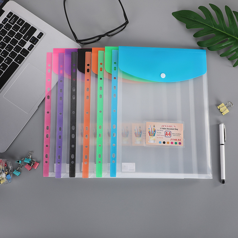 A4 Colorful Transparent Document Storage Bag Contract Bag 11-Hole Loose-Leaf Bag Student Test Paper Bag Large Capacity Stereo Wholesale